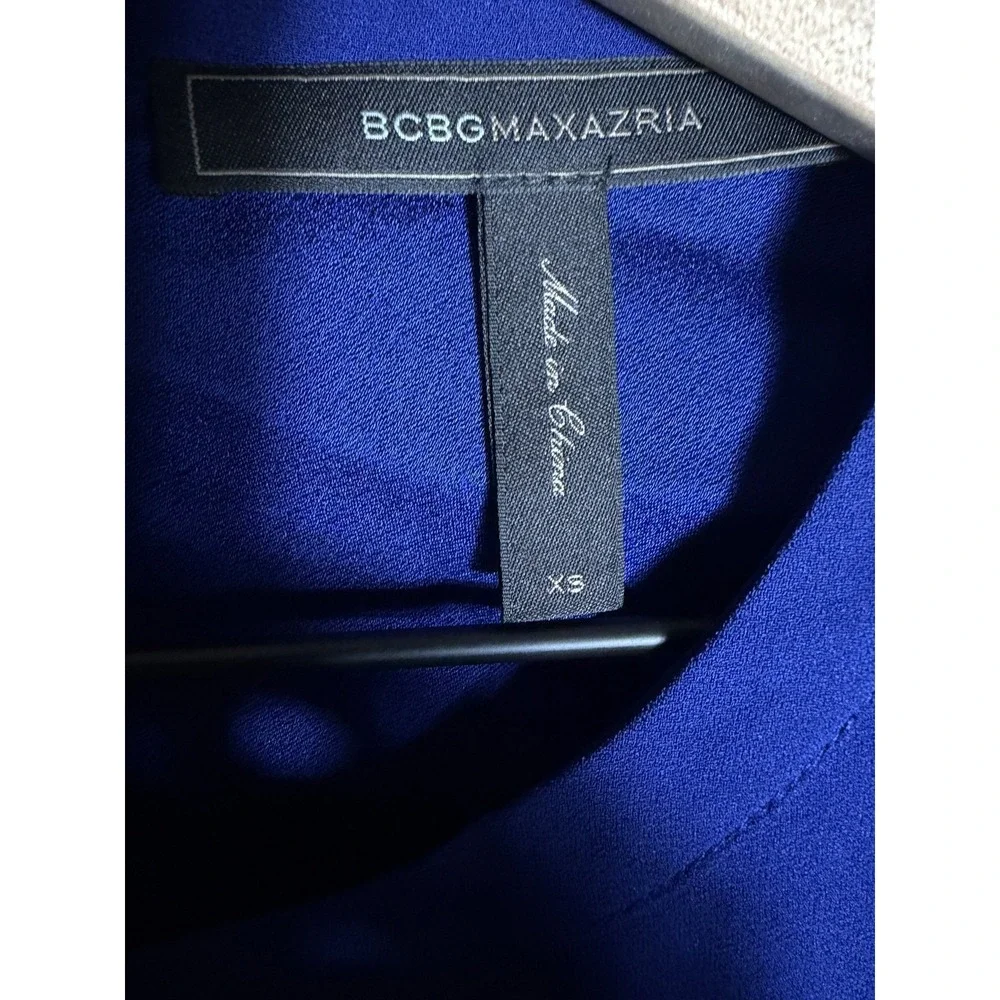 BCBGMAXAZRIA Womens Blouse XS Multicolor Colorblock Asymmetrical Zip Long Sleeve